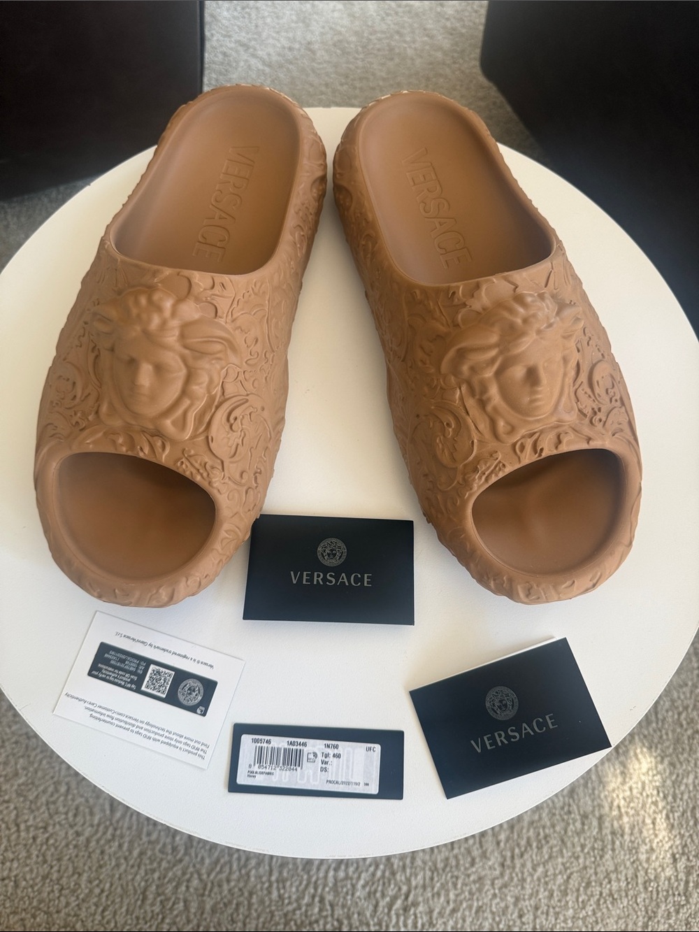 Versace Tan Medusa Embossed Slide Mules